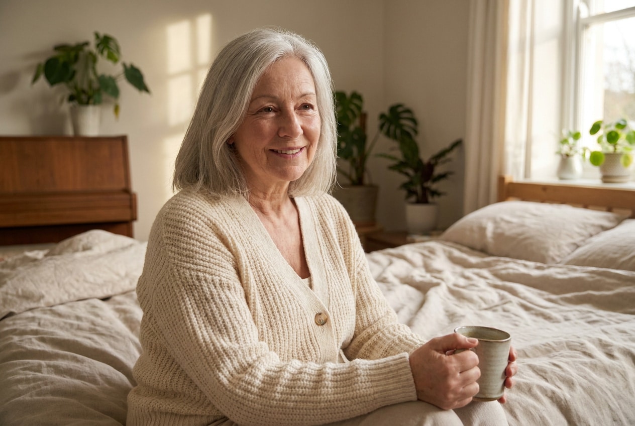 Michelle, founder of Tip Top Sleep, with a morning cup of tea