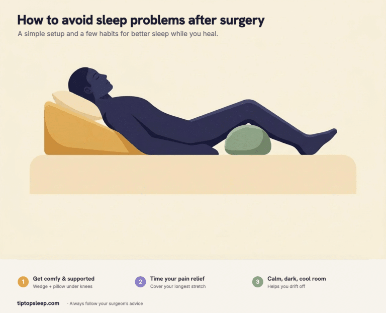 Room for Improvement How to avoid sleep problems after surgery - illustrated sleep position diagram